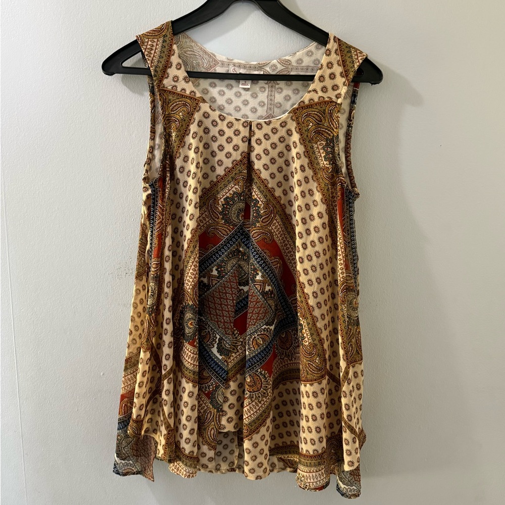 Bohemian Paisley Tank Top - Cream and Red